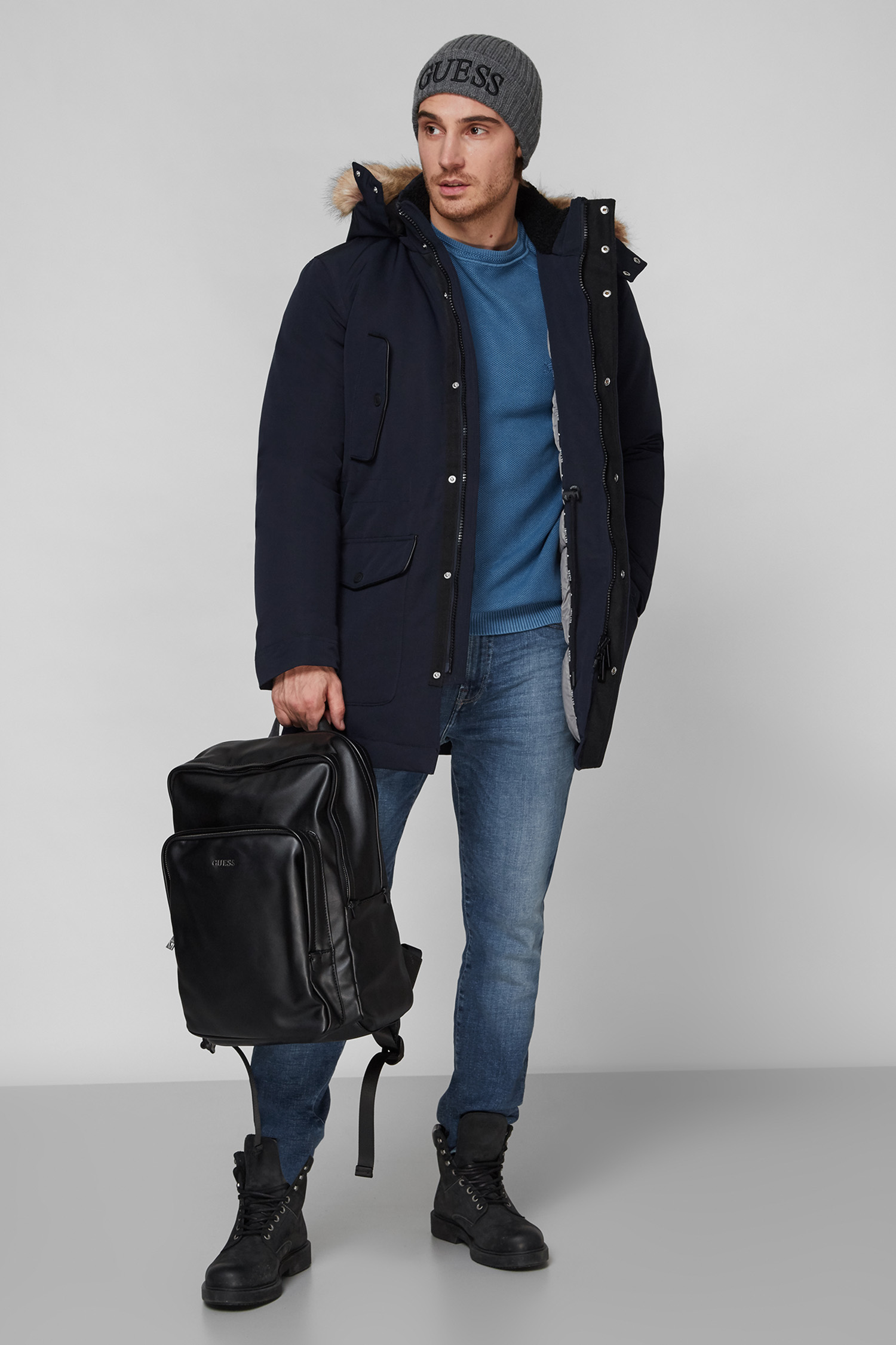 Мужская темно-синяя пуховая парка Guess M1BL23.WE6Z2;G7V2