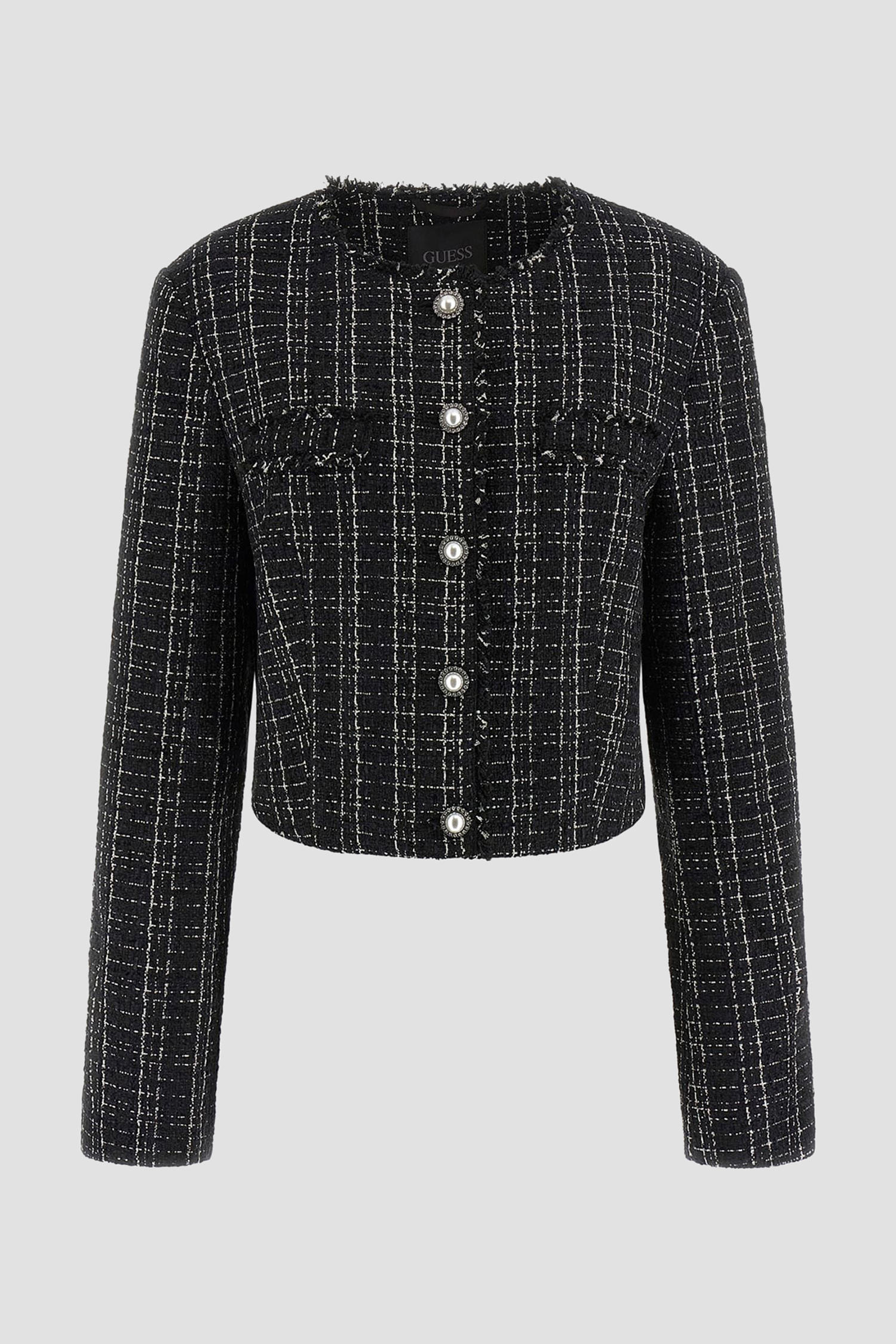 Жіночий чорний твідовий жакет Guess W5BN63.W2382;JBLK