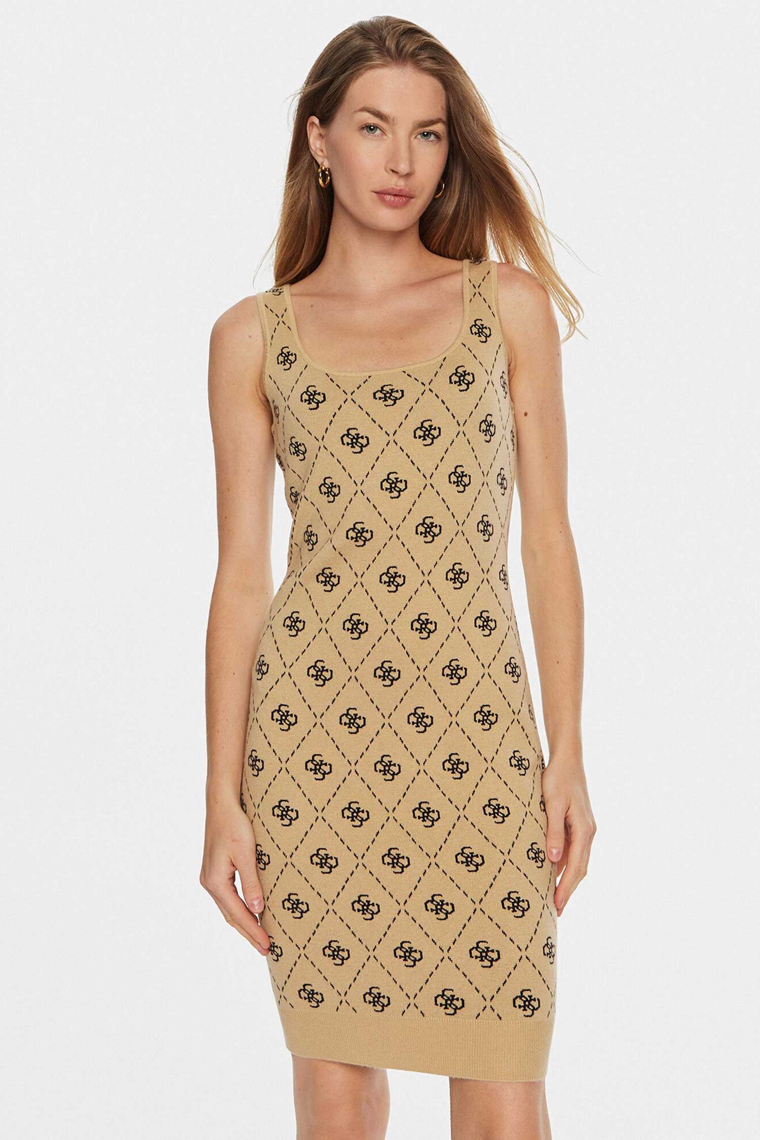 Женское бежевое платье с узором Guess W4BK98.Z3JD2;FN3N